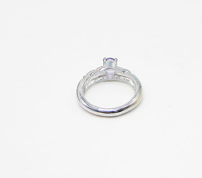 925 Sterling Silver  Faceted Amethyst Solitaire Band Ring Sz 7  RG3484