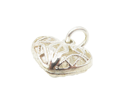925 Sterling Silver  Vintage Petite Love Heart Swirl Cage Pendant   PT9131