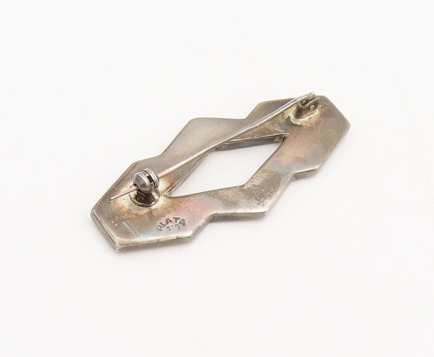 925 Sterling Silver Vintage Brooch Pin Designer Brutalist Blue Enameled BP10612