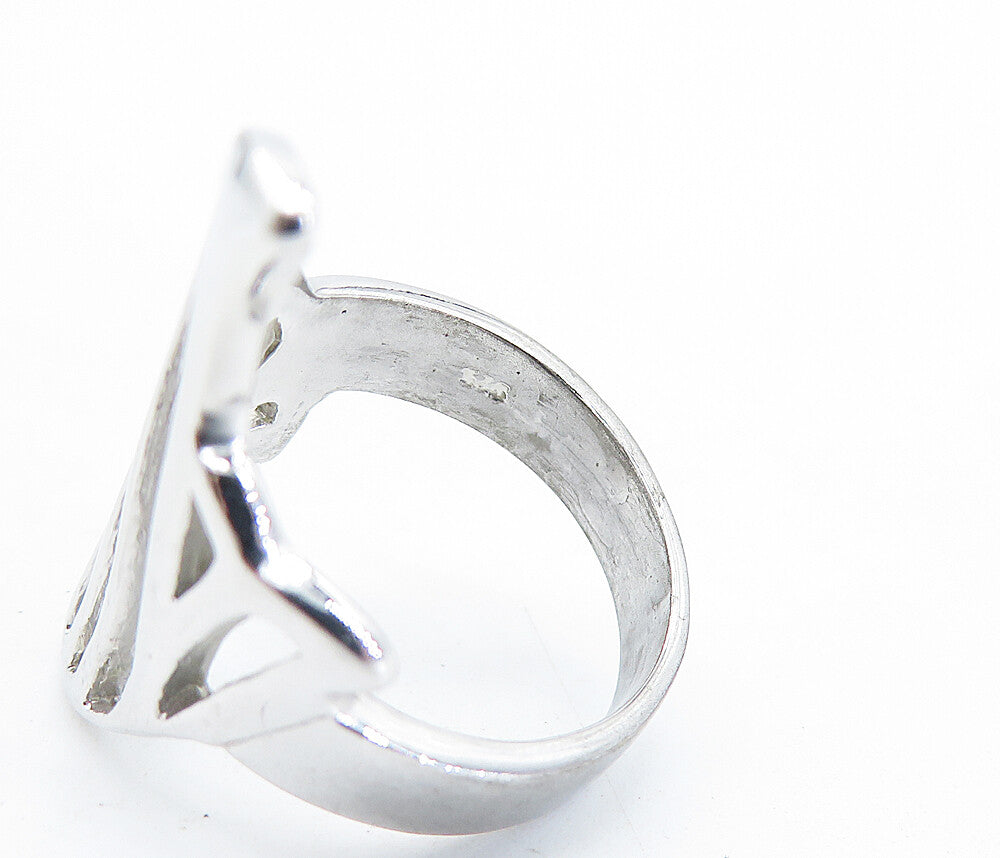 925 Sterling Silver  Shiny Polished Cutout Design Band Ring Sz 7.5  RG6774
