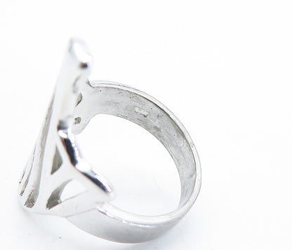925 Sterling Silver  Shiny Polished Cutout Design Band Ring Sz 7.5  RG6774