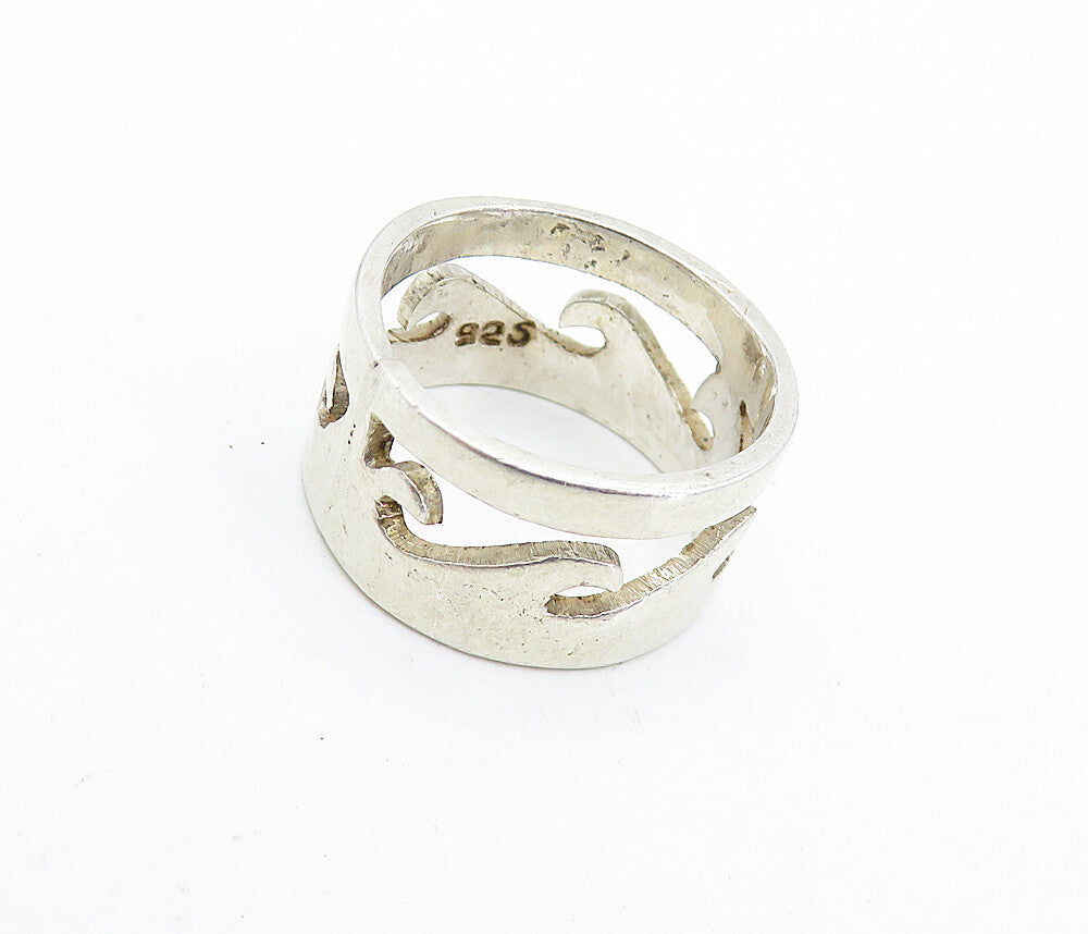 MEXICO 925 Silver  Vintage Cutout Ocean Waves Design Band Ring Sz 7  RG6965