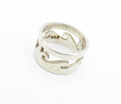 MEXICO 925 Silver  Vintage Cutout Ocean Waves Design Band Ring Sz 7  RG6965