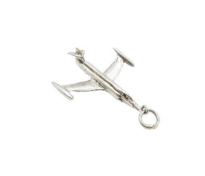 925 Sterling Silver  Vintage Petite Smooth Airplane Motif Pendant  PT6869