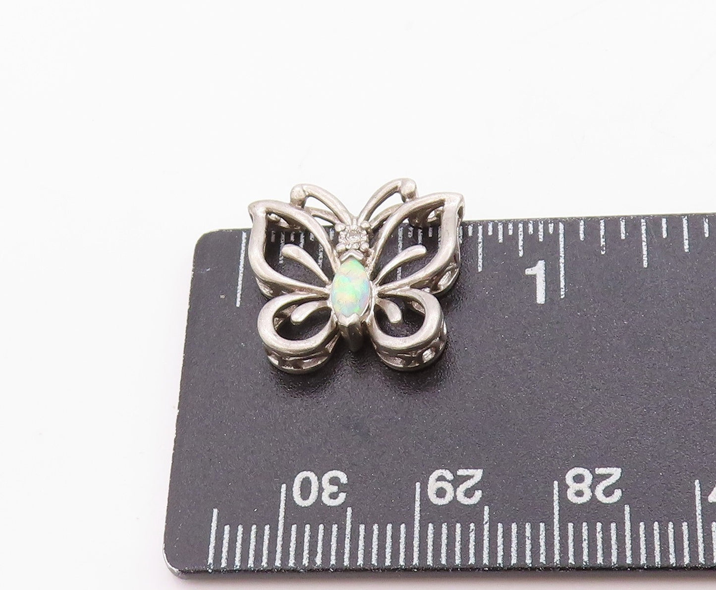 925 Sterling Silver Vintage Pendant Diamonds & Opal Cutout Butterfly  PT24692