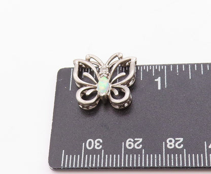 925 Sterling Silver Vintage Pendant Diamonds & Opal Cutout Butterfly  PT24692