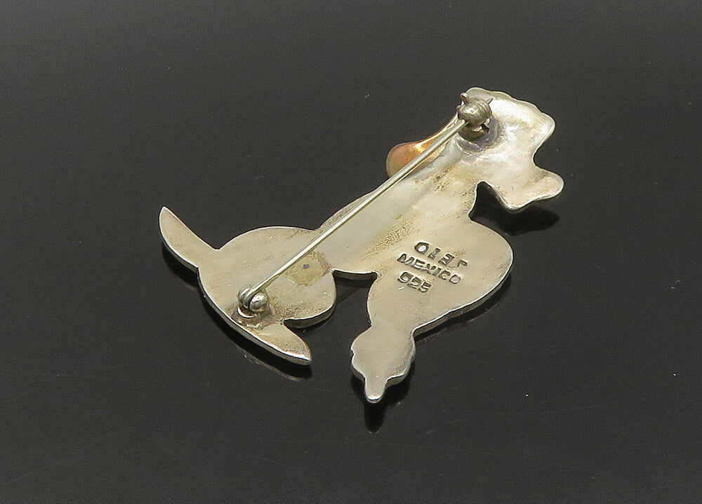 MEXICO 925 Sterling Silver  Vintage Shiny Two Tone Poodle Brooch Pin  BP8904