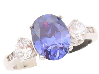 925 Sterling Silver Vintage Ring Oval Sapphire CZ Side Stones Sz 7  RG30742