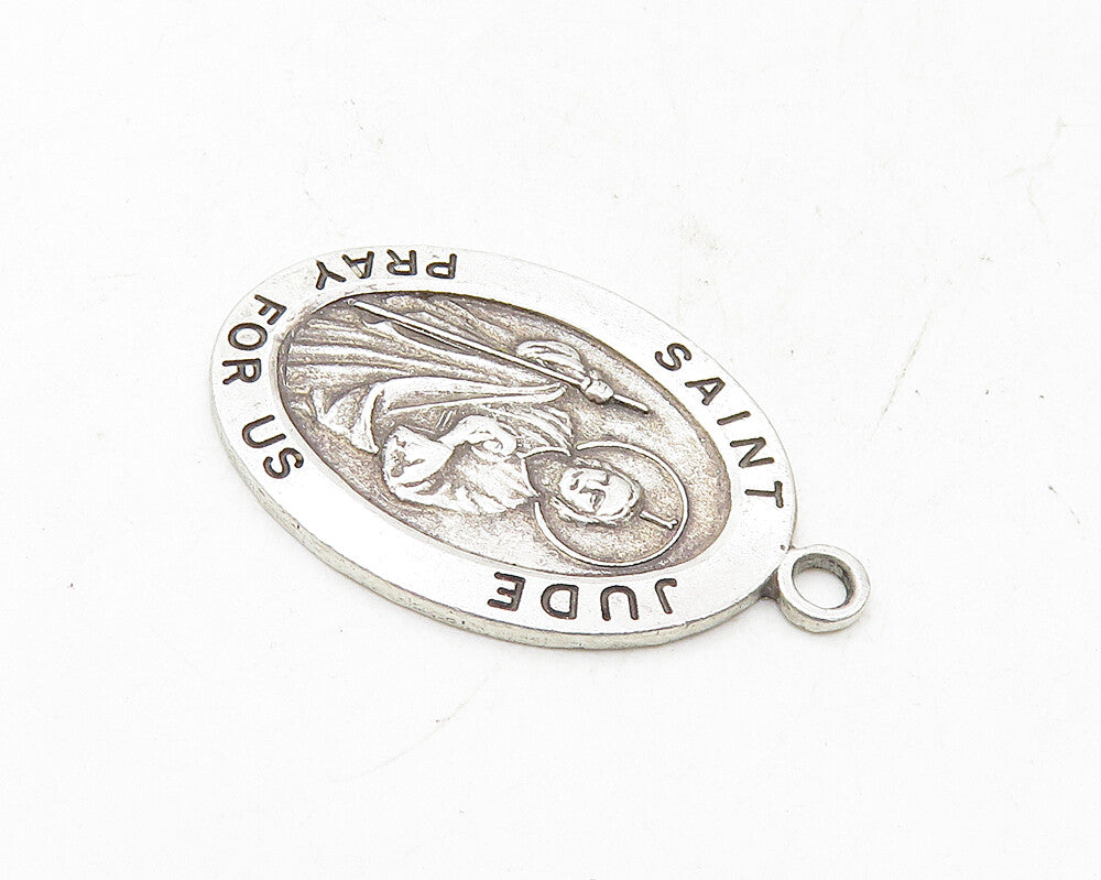 925 Sterling Silver  Vintage Antique Saint Jude Pray For Us Pendant  PT7493