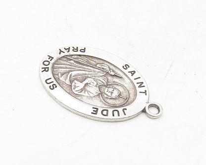 925 Sterling Silver  Vintage Antique Saint Jude Pray For Us Pendant  PT7493
