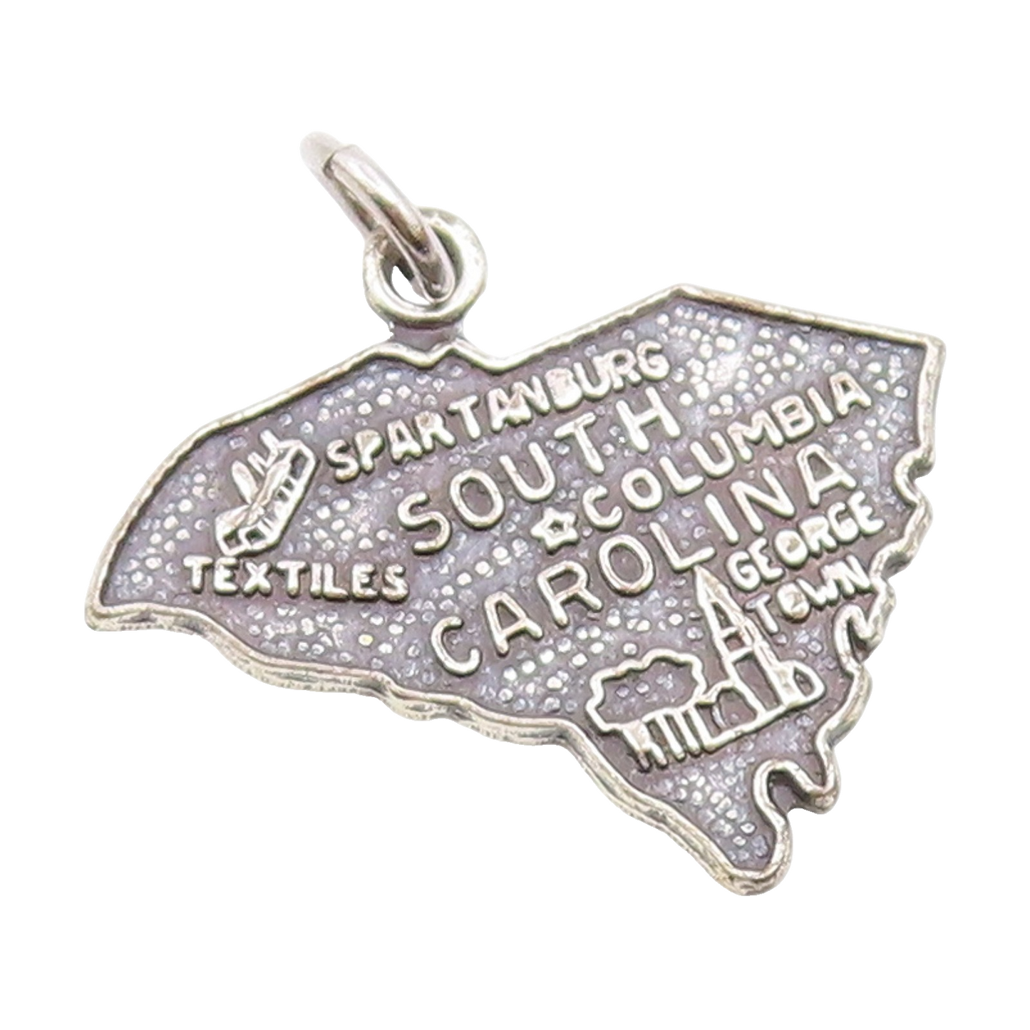 925 Sterling Silver  Vintage South Carolina Map Souvenir Pendant  PT20461