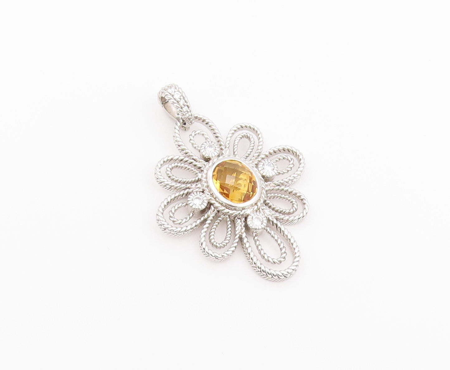 925 Sterling Silver Vintage Pendant JUDITH RIPKA Citrine Twisted Flower  PT26433