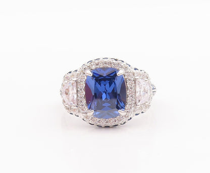 925 Sterling Silver Vintage Ring Designer Blue & White CZ Inlay  Sz 7  RG29594