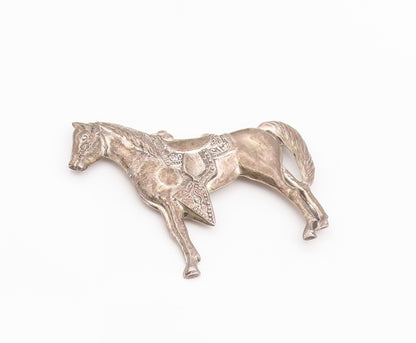 925 Sterling Silver Vintage Brooch Pin Etched Horse With Western Saddle  BP12379