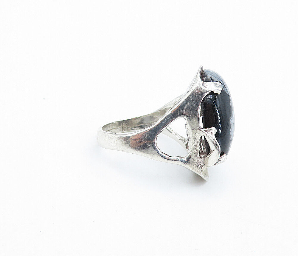 925 Sterling Silver  Vintage Modernist Obsidian Cocktail Ring Sz 6.5  RG6319