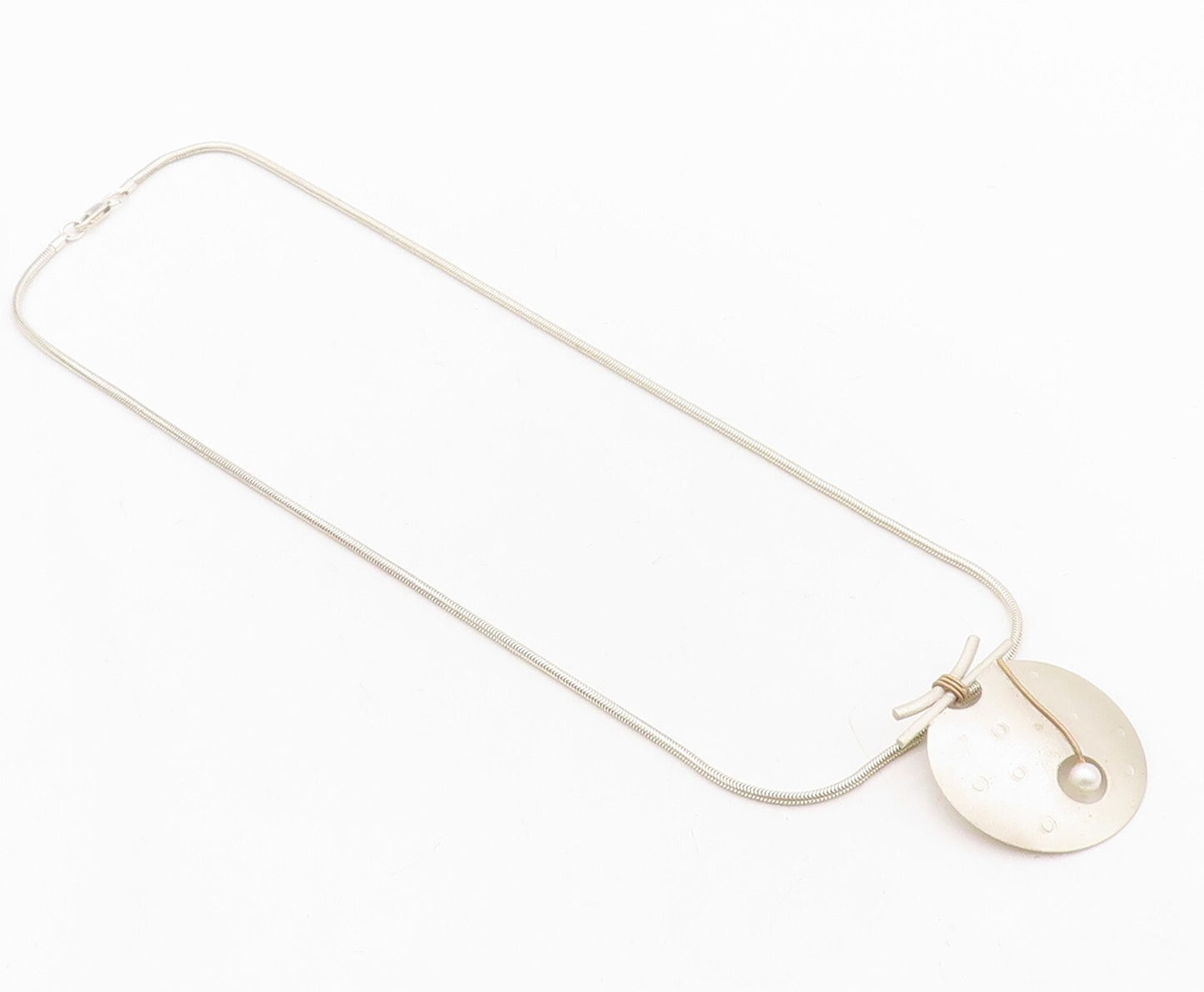 925 Sterling Silver Vintage Necklace Minimalist Round Beaded Pearl  NE4315
