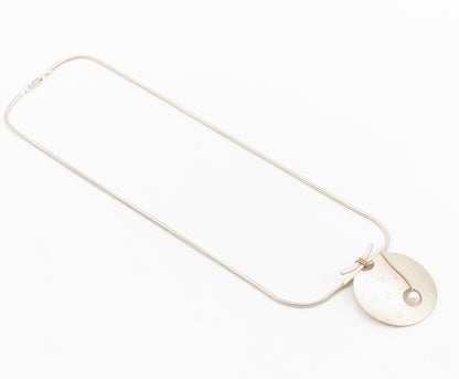 925 Sterling Silver Vintage Necklace Minimalist Round Beaded Pearl  NE4315