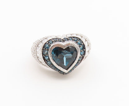 925 Sterling Silver Vintage Ring JUDITH RIPKA Topaz Love Heart  Sz 8  RG36865