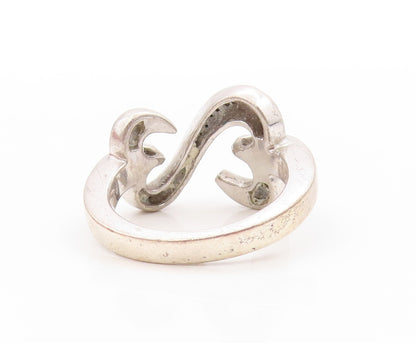 925 Sterling Silver Vintage Ring Real Diamonds Love Heart Knot  Sz 6.5  RG33735