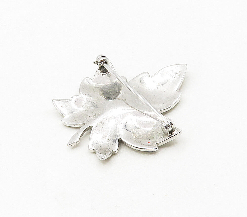 THEDA 925 Sterling Silver   Vintage Shiny Etched Floral Leaf Brooch Pin BP6624