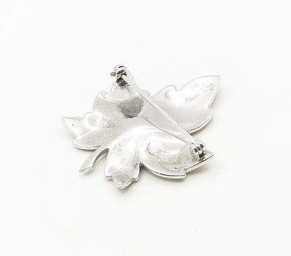 THEDA 925 Sterling Silver   Vintage Shiny Etched Floral Leaf Brooch Pin BP6624