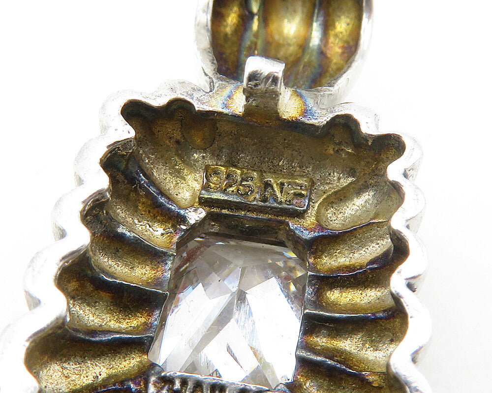 925 Sterling Silver  Vintage Sparkling Cubic Zirconia & Onyx Pendant  PT14004