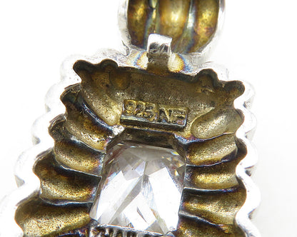 925 Sterling Silver  Vintage Sparkling Cubic Zirconia & Onyx Pendant  PT14004