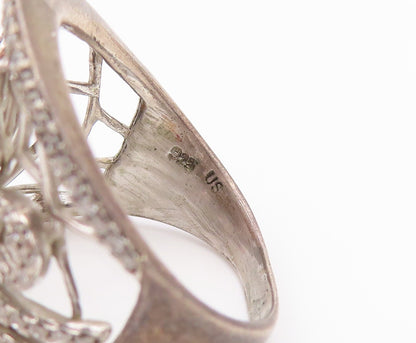 925 Sterling Silver Vintage Ring White Topaz Openwork Swirl Band  Sz 7  RG35465