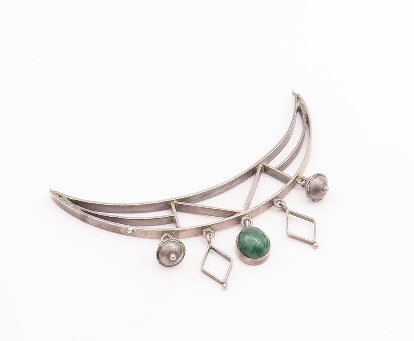 925 Sterling Silver Vintage Pendant ISRAEL Dangling Turquoise Charms  PT23202