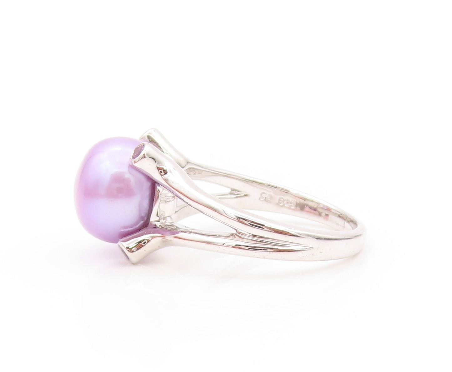 925 Sterling Silver Vintage Ring Modernist Purple Pearl & Amethyst SZ 8  RG32144
