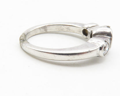 925 Sterling Silver  Sparkling Cubic Zirconia 3 Stone Band Ring Sz 5  RG11894