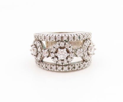 925 Sterling Silver Vintage Ring CZ Halo Circles Openwork Band  Sz 8  RG35148