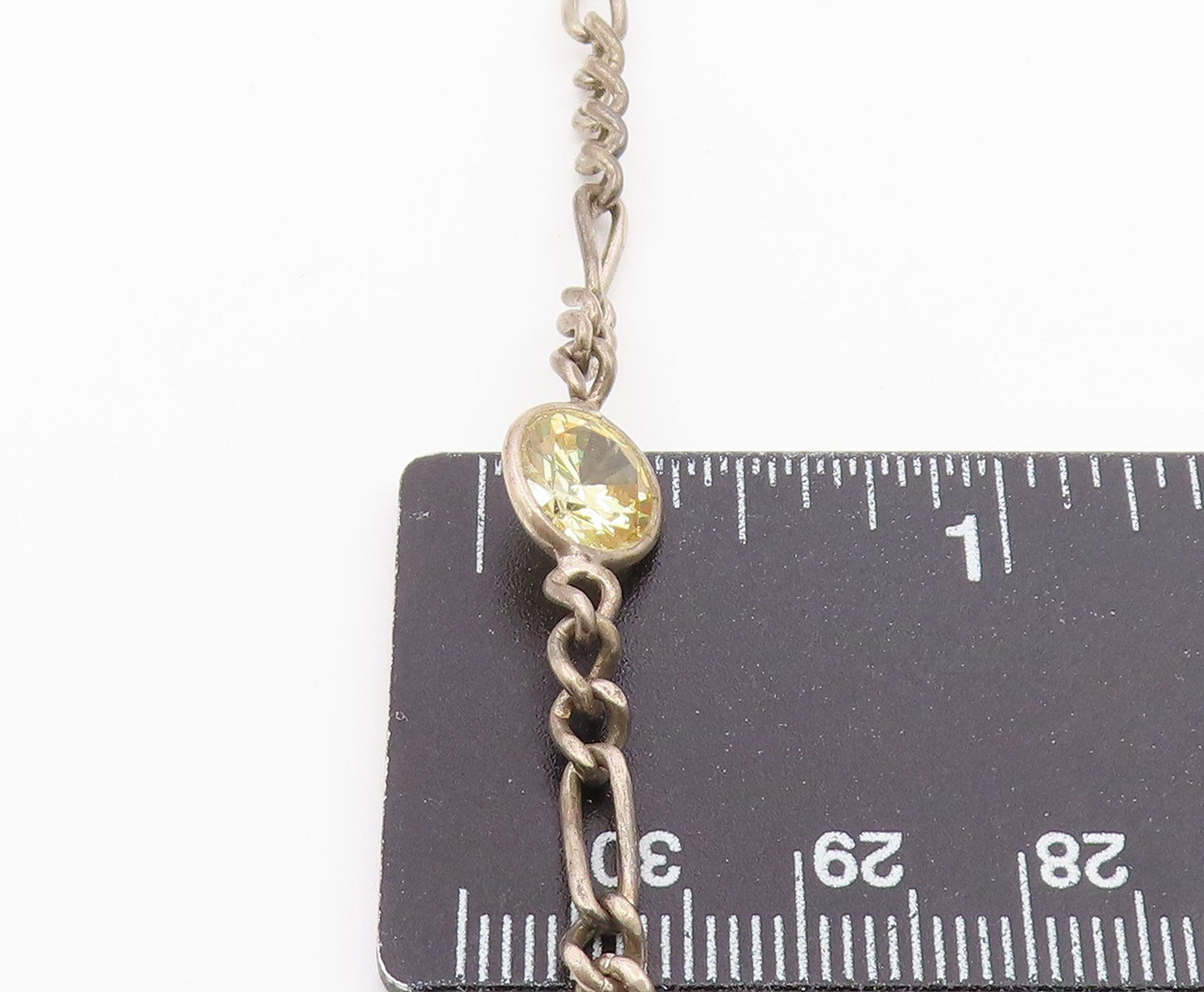 925 Silver  Vintage Inlaid White & Yellow Cubic Zirconia Chain Necklace NE4002