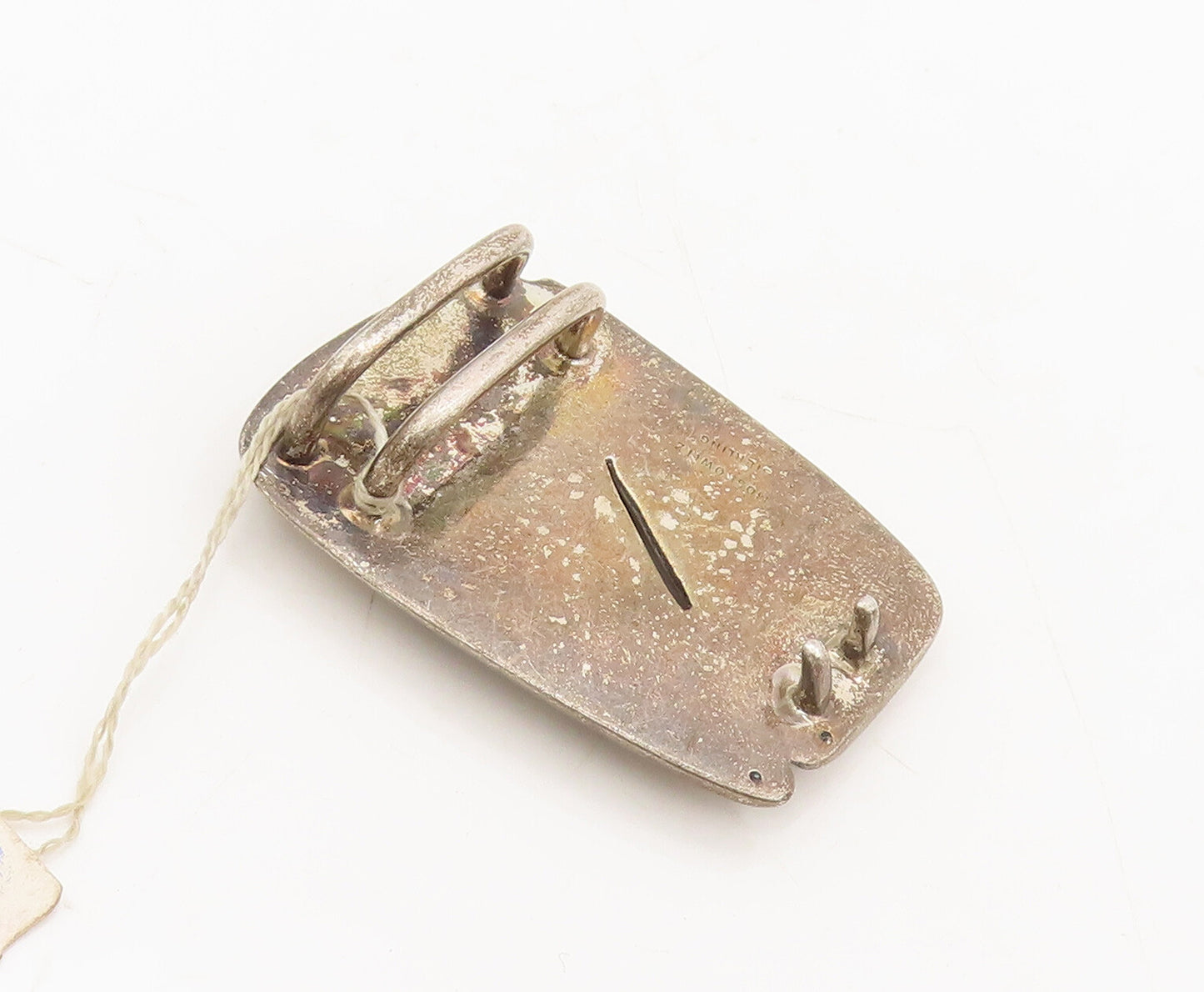 MOSKOWITZ 925 Silver  Vintage Heavy Split Rectangle Carved Belt Buckle  TR3668