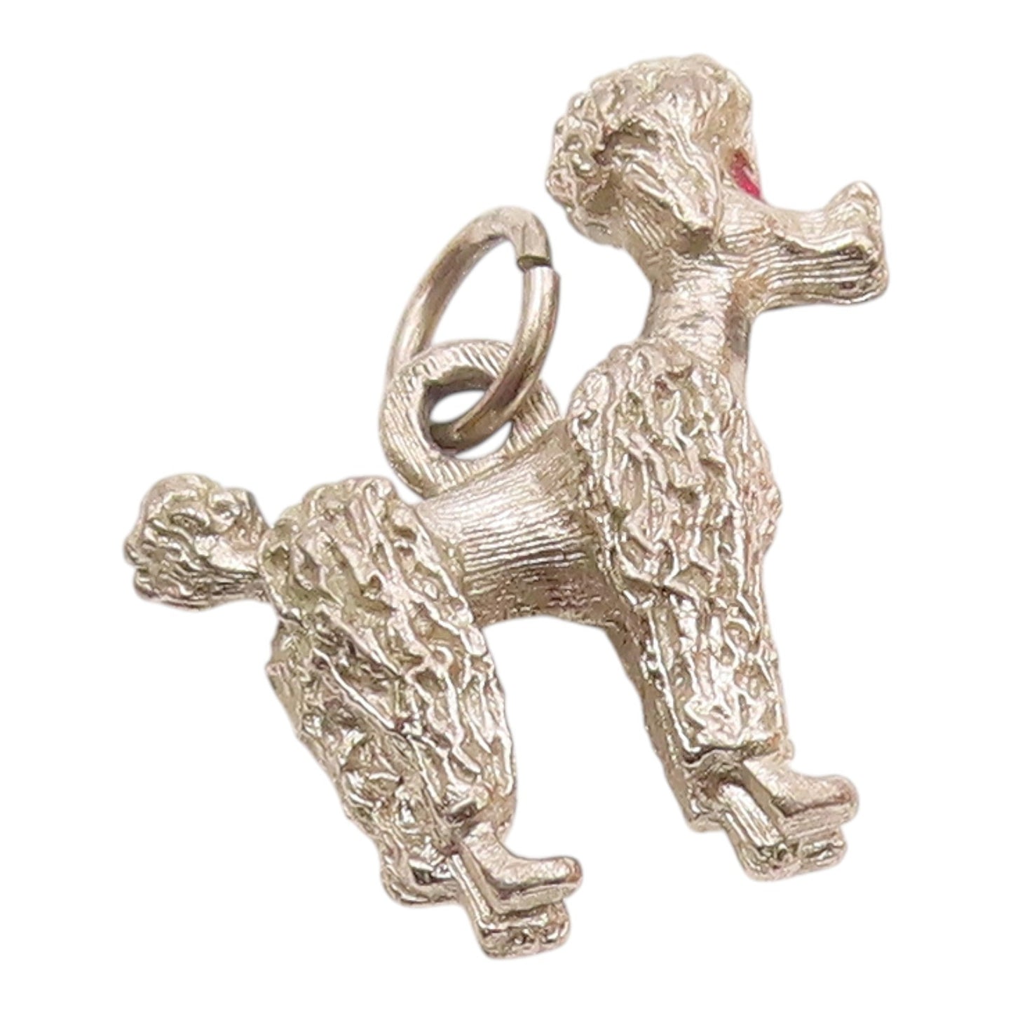925 Sterling Silver  Vintage Garnet Eyes Poodle Dog Motif Pendant  PT19819