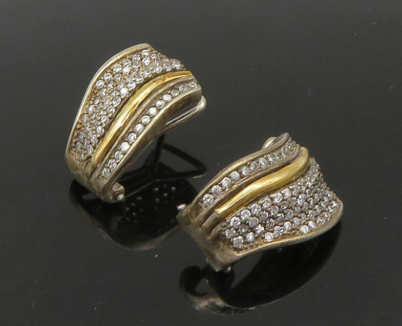 925 Silver & 14K GOLD Vintage Cubic Zirconia Two Tone Drop Earrings EG11198