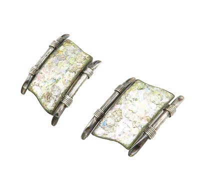 925 Sterling Silver  Vintage Roman Glass Modernist Non Pierce Earrings  EG7662
