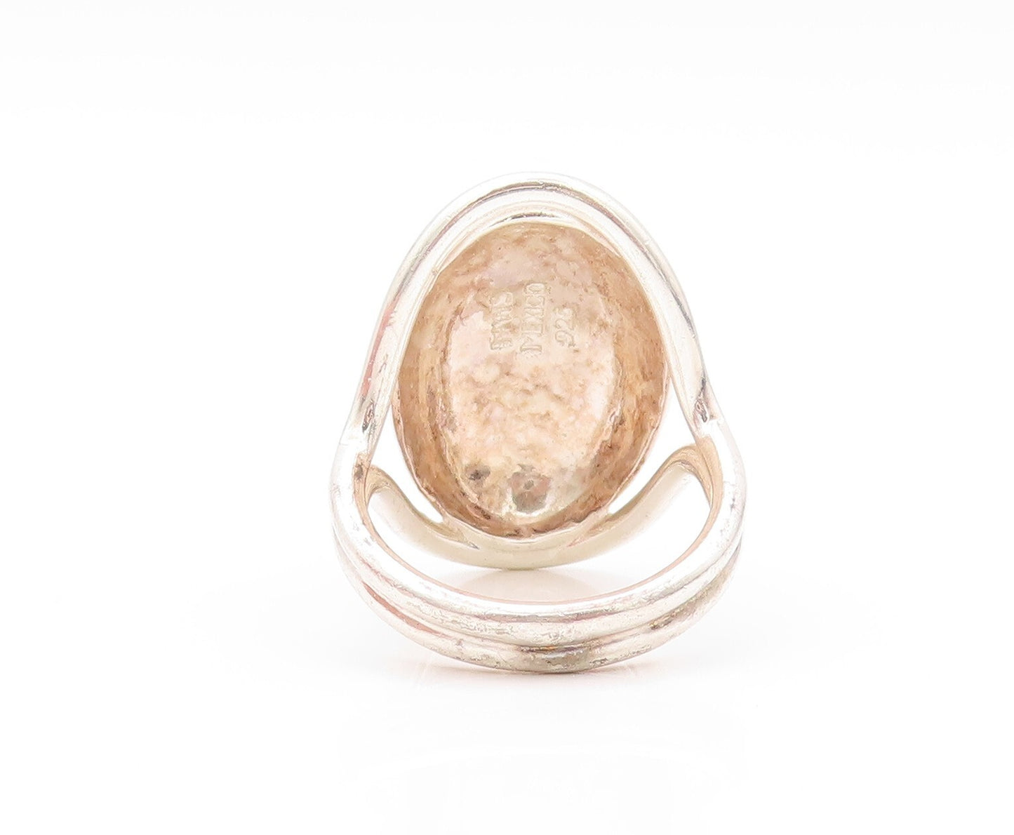 925 Sterling Silver Vintage Ring MEXICO Brutalist Carved Oval Dome SZ 8  RG32110