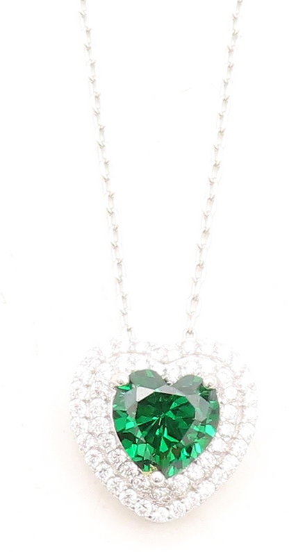 925 Sterling Silver  Green & White Topaz Love Heart Chain Necklace  NE2056
