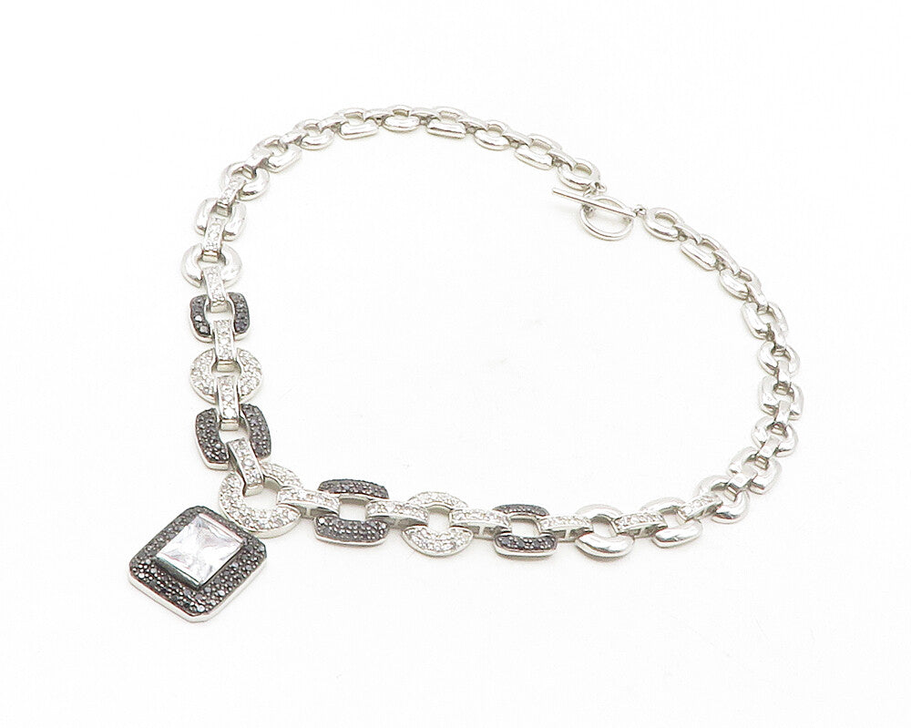 ROSS SIMON 925 Silver  Cubic Zirconia & Black Hematite Chain Necklace  NE2112