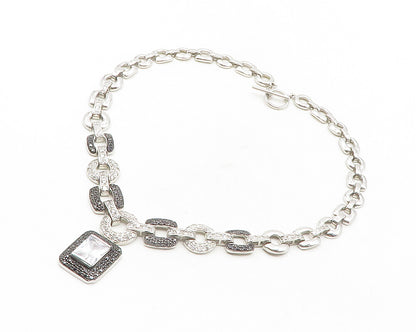 ROSS SIMON 925 Silver  Cubic Zirconia & Black Hematite Chain Necklace  NE2112
