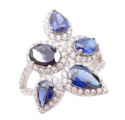 925 Sterling Silver Vintage Ring Designer Cutout Sapphire Halo CZ  Sz 7  RG30411