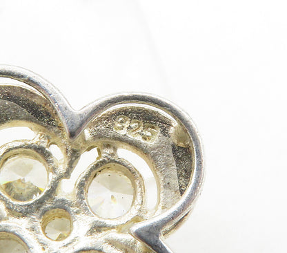 925 Sterling Silver  Vintage Cubic Zirconia Flower Motif Pendant  PT12973
