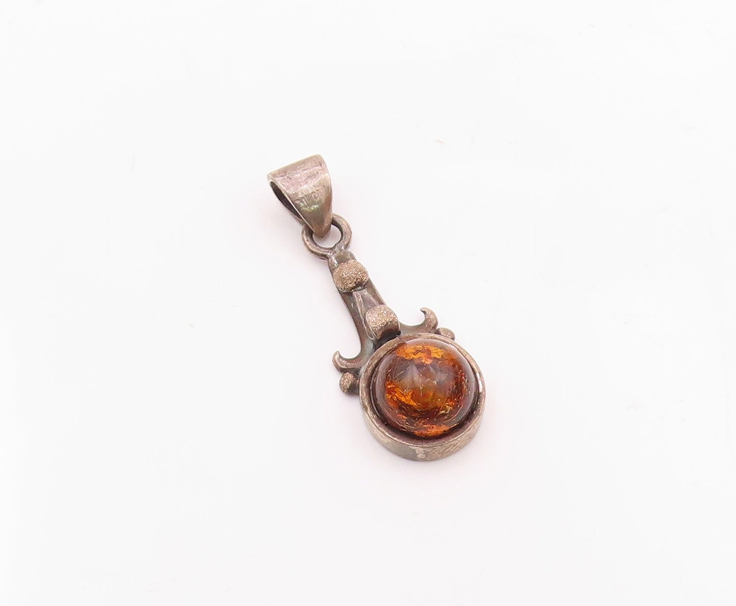 925 Sterling Silver  Vintage Round Cabochon Baltic Amber Pendant  PT21001