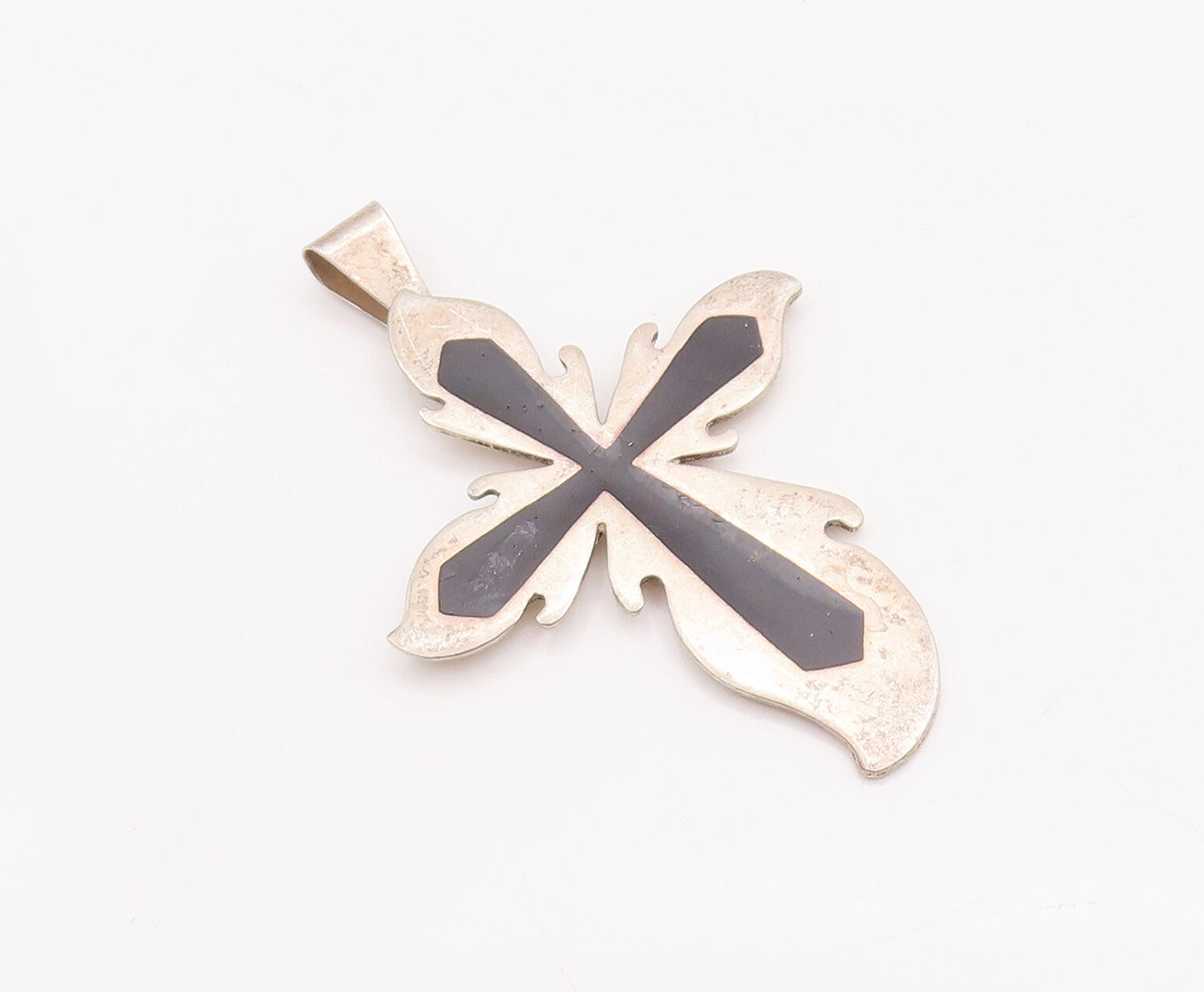 925 Sterling Silver Vintage Pendant Solid Swirly Cutout Religious Cross  PT23260