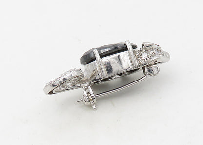 925 Silver  Vintage Hematite Cubic Zirconia & Garnet Mouse Brooch Pin  BP8406