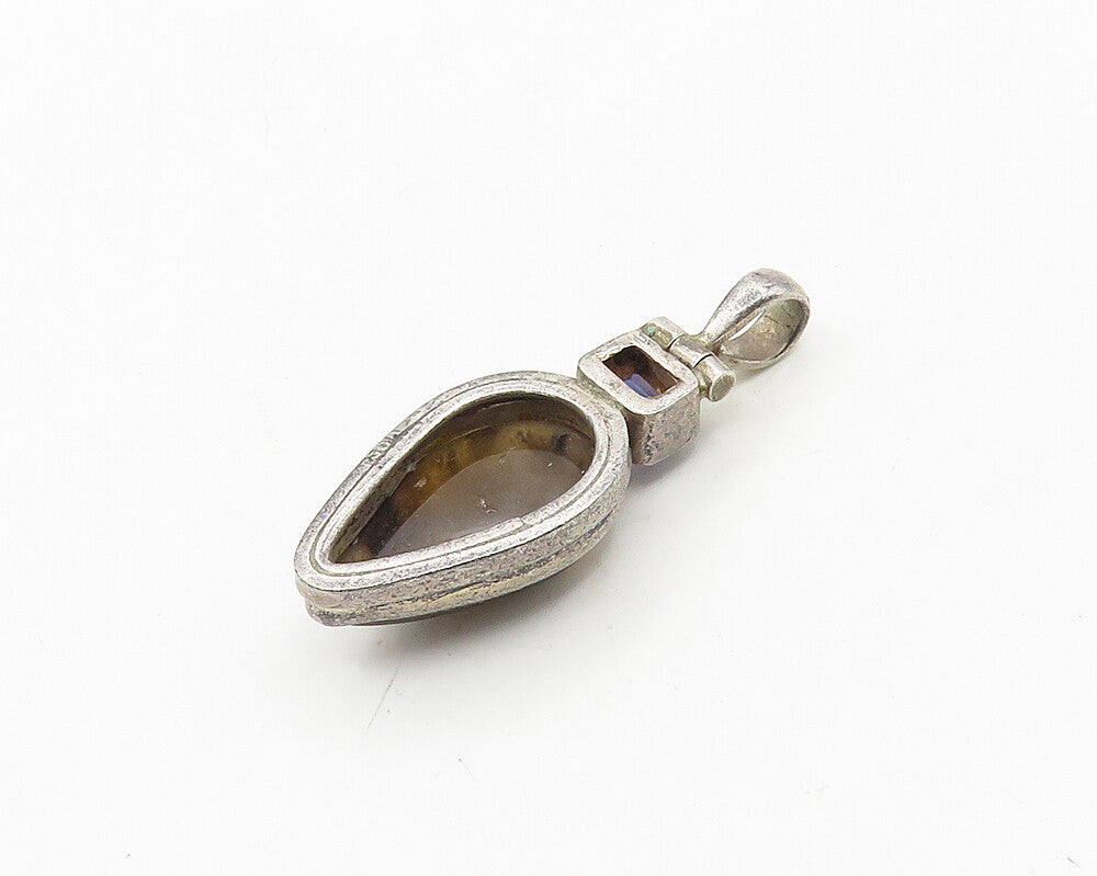 925 Sterling Silver  Vintage Tear Drop Agate & Tanzanite Pendant  PT14682