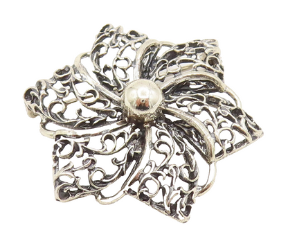 DANECRAFT 925 Silver  Vintage Openwork Flower Pinwheel Brooch Pin  BP10121