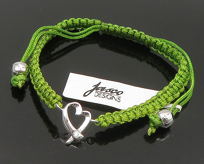 925 Silver  Cubic Zirconia Love Heart Adjustable Friendship Bracelet  BT1073