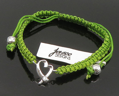 925 Silver  Cubic Zirconia Love Heart Adjustable Friendship Bracelet  BT1073